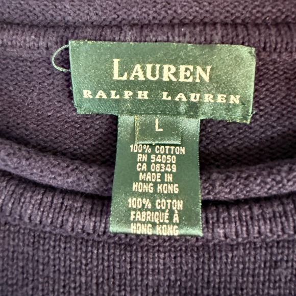 Lauren Ralph Lauren Womens Navy Blue Cotton Sweater Nautical Logo Size L - Picture 7 of 9